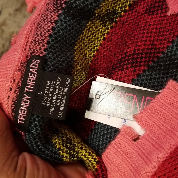 Trendy Threads Retro Multicolored Distressed Vneck Sweater NWT Sz. L - Picture 7 of 7